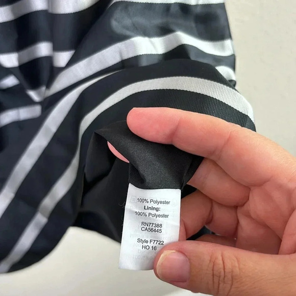 J. Crew Fit & Flare Black w/ Metallic Silver Stripes V-neck Mini Dress size 2 - Picture 6 of 13